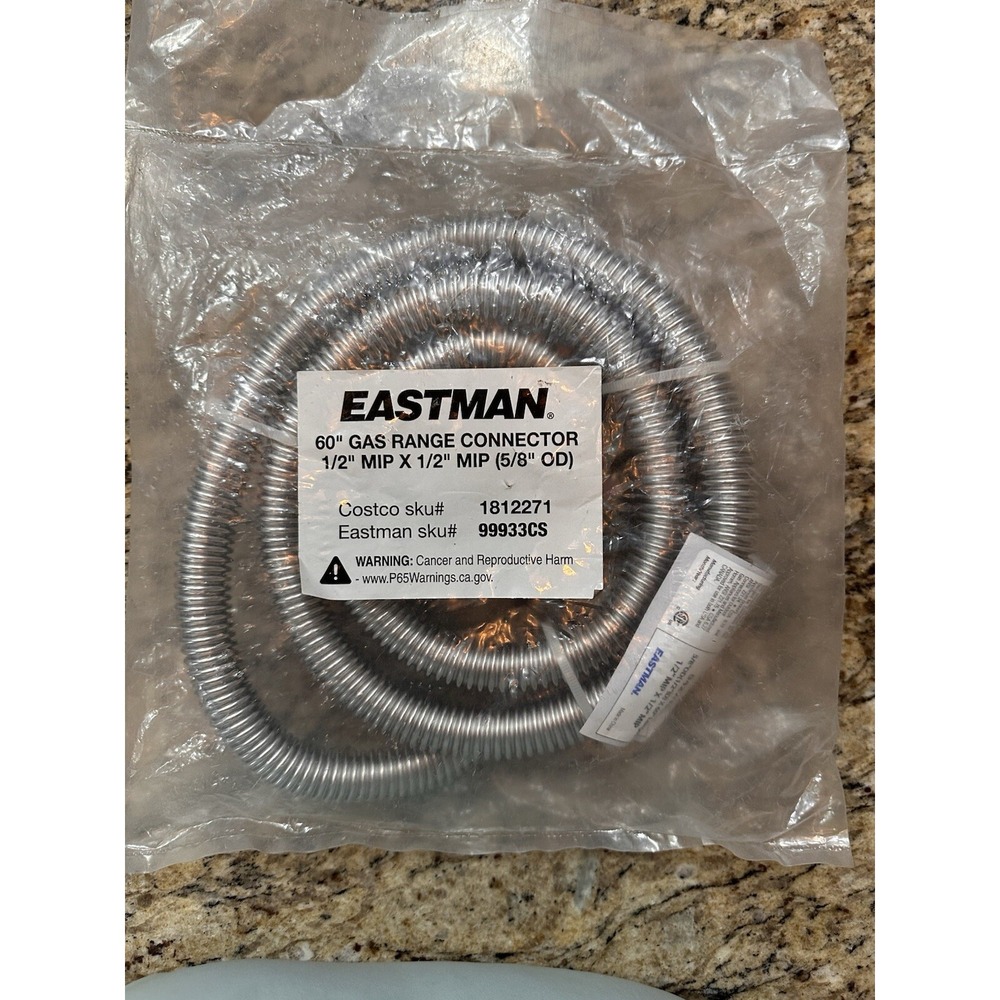 Eastman 60" Gas Range Connector  1/2" MIP x 1/2 "MIP (5/8" OD) - Factory Sealed